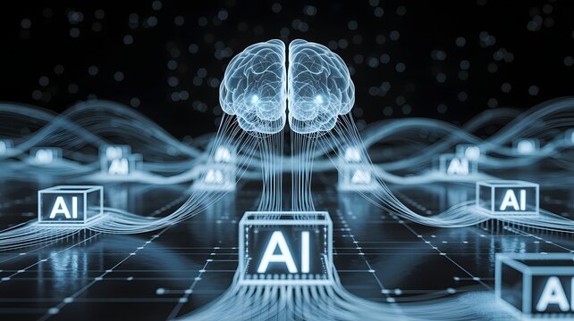 Abstract blue light energy in futuristic digital space, Unique AI technology background