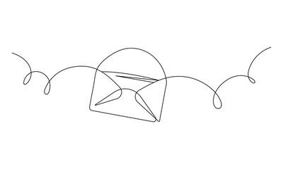 Continuous one line drawing of an open envelope with a letter inside. Minimalist vector illustration. Simple linear mail symbol. Modern hand drawn postal icon on white.