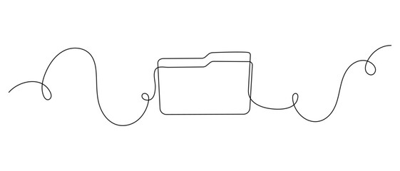 One continuous line drawing of a file folder icon. Minimal document symbol in linear outline style. Simple archive vector illustration. Modern single line office icon.