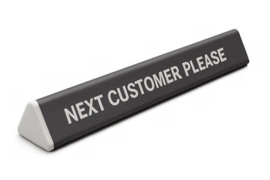 Next customer please sign on transparent background - Powered by Adobe