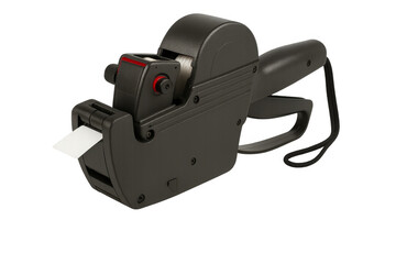Price gun printing a blank label on transparent background