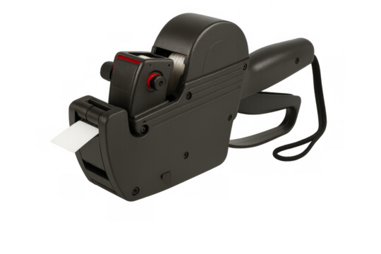 Price gun printing a blank label on transparent background