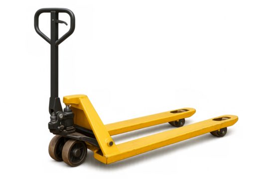 Yellow pallet jack lifting equipment with transparent background