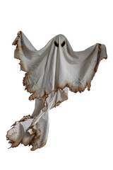 Floating scary white fabric ghosts for Halloween parties to celebrate the night holiday. Creepy ghost character. Can be used in screen mode for a transparent effect.
