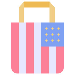 Shopping Bag Printed American Flag, Fourth Of July Icon, Vector Style Flat Icon.