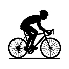 Obraz premium Vector art of a male cyclist riding a road bike silhouette isolated on white background