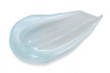 Light blue cosmetic cream spreading softly against transparent surface, revealing silky skincare texture with elegant, minimalist appeal