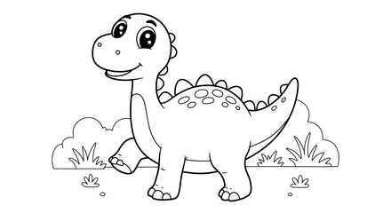 Easy Cute Dinosaur Cartoon Coloring Book Page For Kids