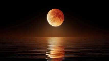Crimson Moon Reflected Over the Sea - Powered by Adobe