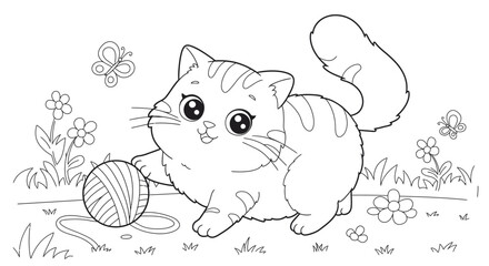 Cute Playful Kitten Coloring Book Page For Kids