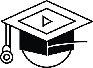Online class icon vector Line art illustration Video Lecture Icon with Play Button on Display
