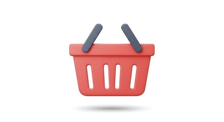 Fototapeta premium Red Shopping Basket Icon 3D Render for E-commerce, Website, and App Design