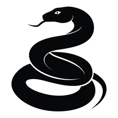 Coiled Snake Silhouette with Raised Head and Line Scales Vector on White Background.