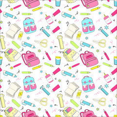 Bright school supplies pattern for back to school design and decoration.