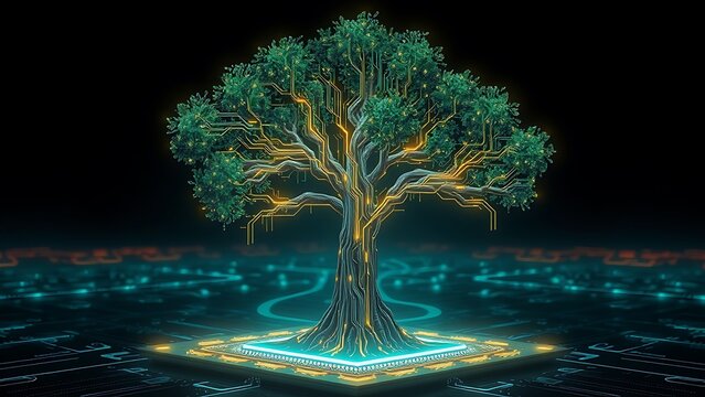 Digital Tree Of Life Conceptual Tech Artwork For Science Growth And Innovation Visuals