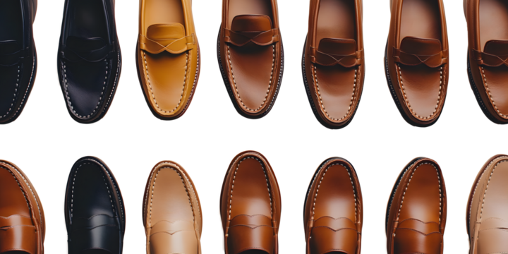 Top-down view of loafers placed symmetrically with negative space