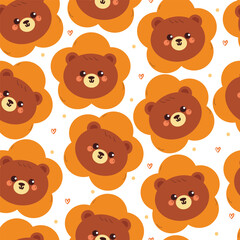cute hand drawing cartoon bear with flower head seamless pattern. cute animal pattern in white background for gift warp paper and wallpaper