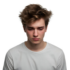 Portrait of a young man with sorrow: A close-up shot capturing the poignant expression of a young man engulfed by an inner turmoil of sadness and tears.