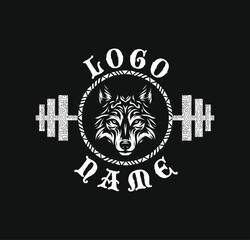 Wolf Fitness Logo Design with Tribal Barbell and Bold Typography