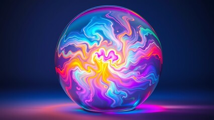 Colorful Abstract Sphere - Vibrant Neon Swirls in Glass Orb for Creative Projects and Artistic Wallpapers, Representing Energy and Positive Moods.