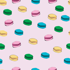 seamless pattern with colorful macaroons on a pink background