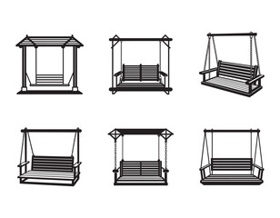 set of wooden porch swing icon silhouette vector illustration