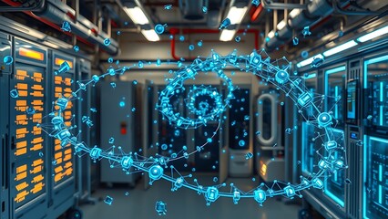Abstract Data Network Visualization - Blue Data Spiral for Technology Backgrounds, IT Concepts and Server Room Displays, Connectivity and Futuristic Digital Design