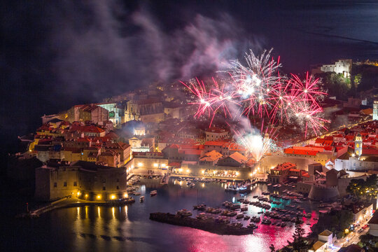 New Years firework celebrations above the old city of Dubrovnik in Croatia - Powered by Adobe