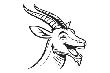 Black line art reveals a joyful goat smiling with pride and happiness today
