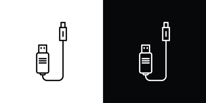 Plug USB cable icon in black. flat graphic vector icon