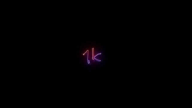 A dynamic motion, and glowing neon number 1k animation . on a black background. 1k Followers Celebration text animation.
