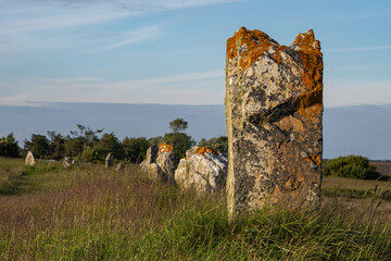 Neolithic menhir from the Lagatjar alignment in Camaret-sur-Mer, Crozon Peninsula, Brittany, France