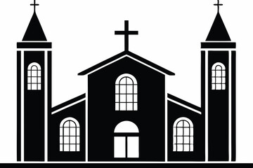 Naklejka premium Christianity church building with cross icon silhouette 