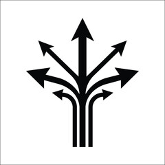 Bold Black Arrow Icon Design Illustrating Multiple Directions and Choices for Decision-Making Graphics, Navigation Symbols, Business Strategies, and Creative Direction Concepts