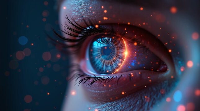 retina scan with digital firewall interface, personal data protection, holographic UI, sci-fi cybersecurity