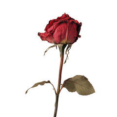 A wilted rose isolated on white background, png
