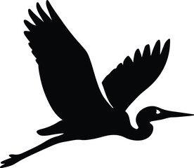 Silhouette heron bird flying in the sky graphic vector illustration