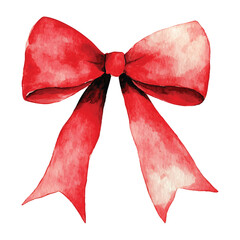 Watercolor painting of red bow gift decoration on transparent background vector png
