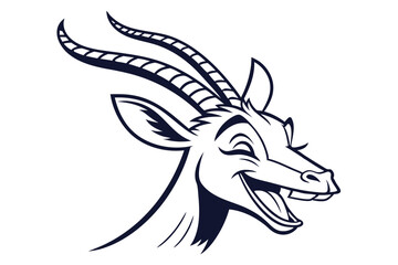 Cartoon gazelle showcases happiness with wide open mouth in a striking monochrome emblem