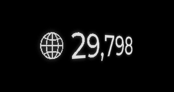 Counting numbers from 0 to 1,000,000 with a web world icon with digital aesthetics on a black background