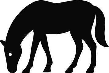 Silhouette horse grazing peacefully in field minimal simple vector illustration