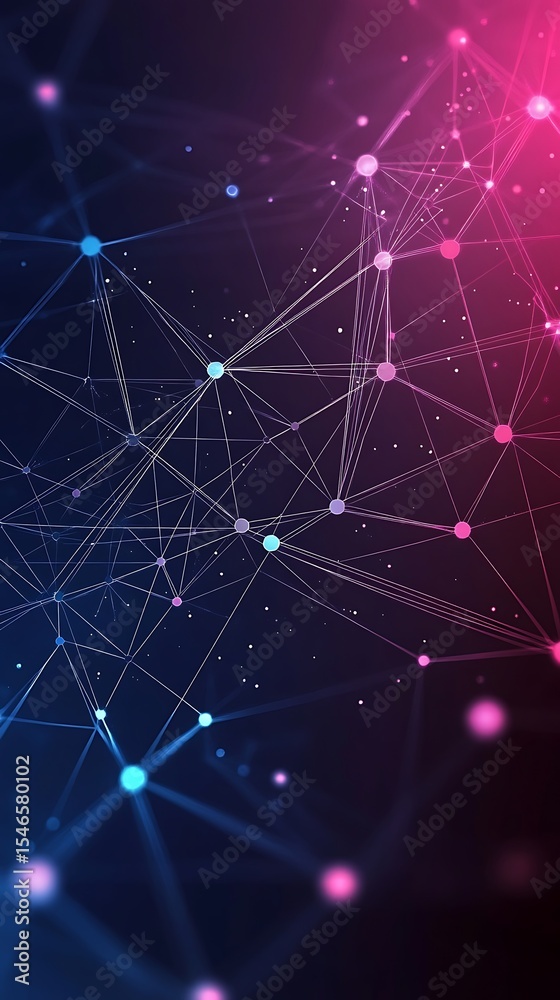 Aufkleber abstract network interconnected nodes with glowing lines and points in blue and pink