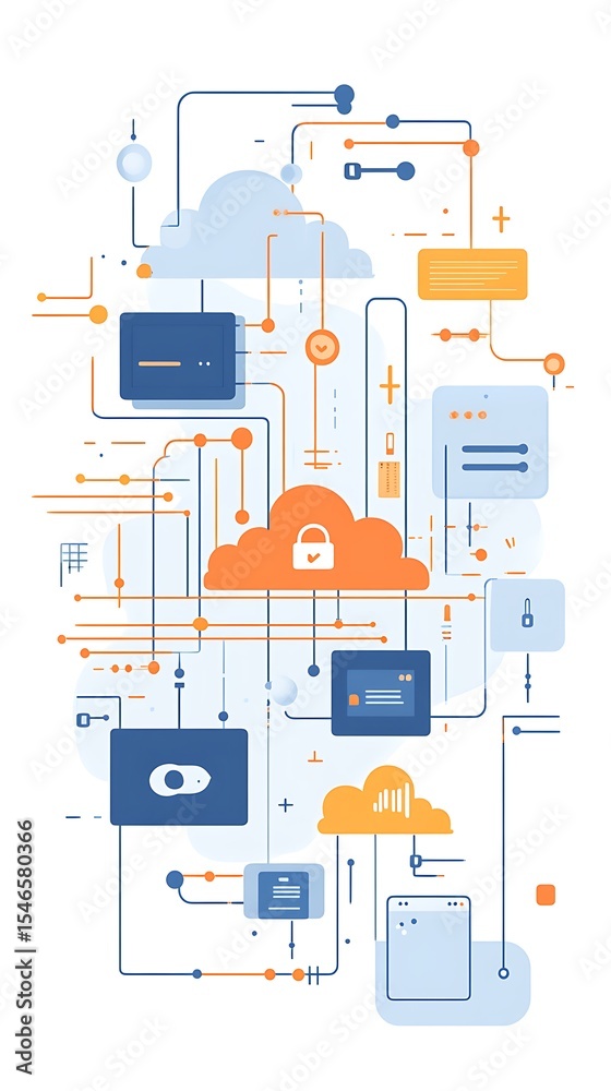 Poster Abstract Tech Cloud Computing with Connected Boxes, Padlock, and Nodes Design