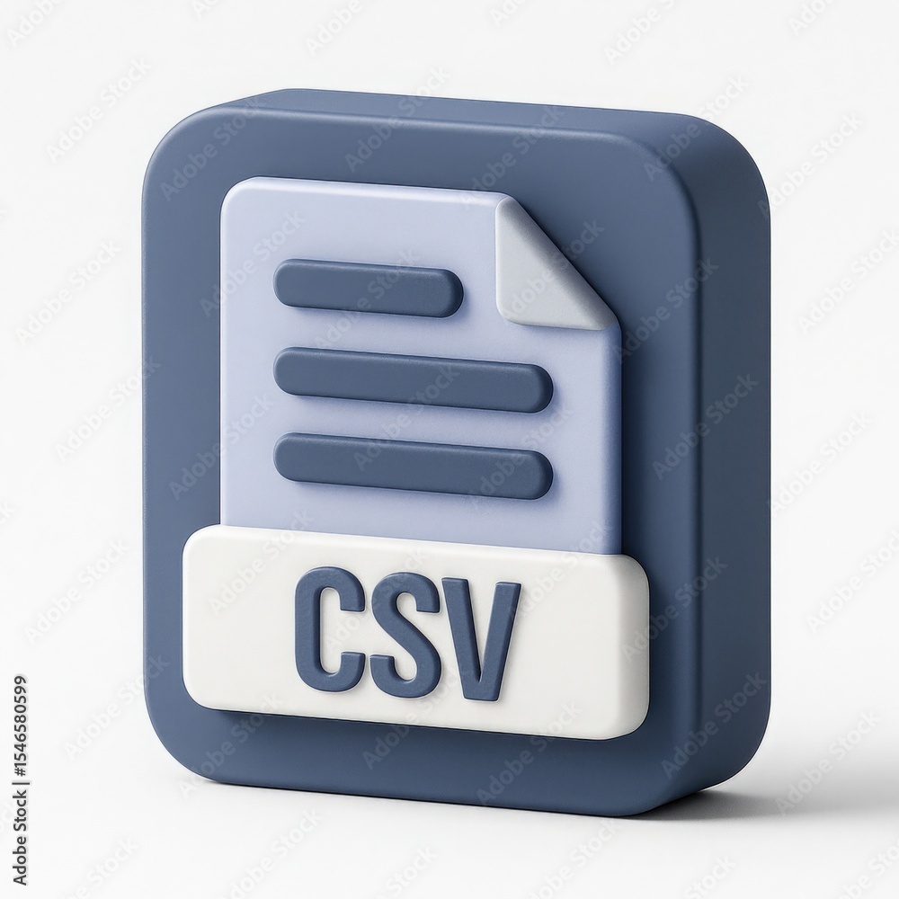 Poster 3d rendered csv file icon on white background representing data storage and management for business 