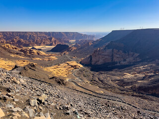 In Al Ula, Saudi Arabia, the road snakes through the valley landscape.
