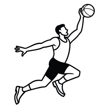 black and white basketball player jumping clip art preview
