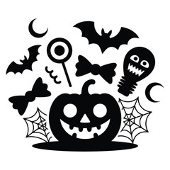 Black Halloween Pumpkin Bats Bows Lollipop Spooky white