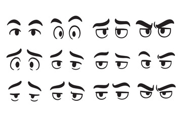 Set of cartoon eyebrow illustrations depicting different facial expressions such as surprise, confusion, and anger, perfect for creative projects and animations