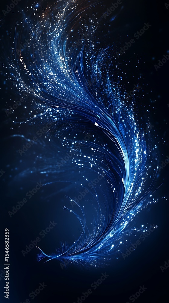 Aufkleber curving lines with sparkles and blue light effect on dark background, abstract design