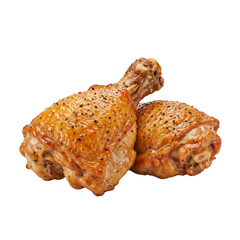 Roasted chicken legs on white background